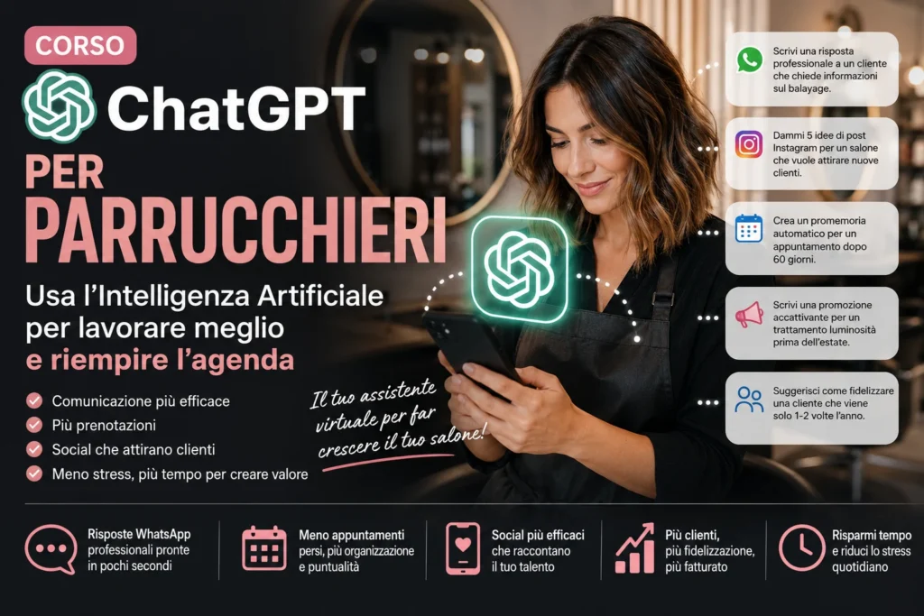 Corso ChatGPT per Parrucchieri Come Usare l’AI per Lavorare Meglio e Riempire l’Agenda